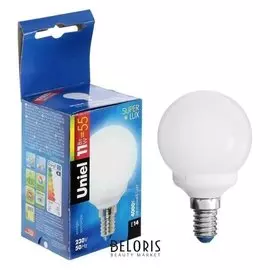 Лампа энергосберегающая Uniel "Шар" G45, е14, 9 Вт, 4200 К