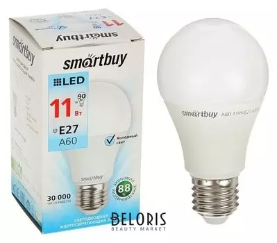 Лампа Cветодиодная Smartbuy, A60, E27, 11 Вт, 4000 К, дневной белый свет