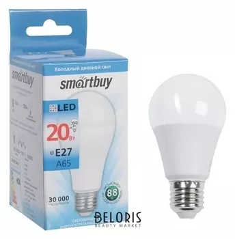 Лампа Cветодиодная Smartbuy, A65, E27, 20 Вт, 6000 К, холодный белый свет