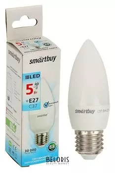 Лампа Cветодиодная Smartbuy, C37, E27, 5 Вт, 4000 К, холодный белый свет