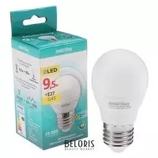 Лампа Cветодиодная Smartbuy, G45, е27, 9,5 Вт, 3000 К, теплый белый