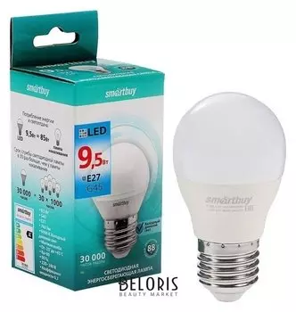 Лампа Cветодиодная Smartbuy, G45, е27, 9.5 Вт, 6000 К, холодный белый свет