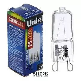 Лампа галогенная Uniel, 25 Вт, G9, 230 В, прозрачная