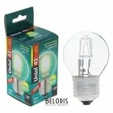 Лампа галогенная Uniel "Шар", е27, 42 Вт, 230 В, прозрачная