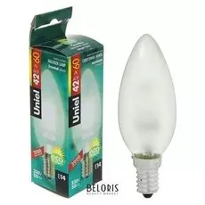 Лампа галогенная Uniel "Свеча", е14, 42 Вт, 230 В, матовая