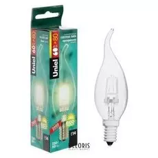 Лампа галогенная Uniel "Свеча на ветру", е14, 60 Вт, 230 В, прозрачная