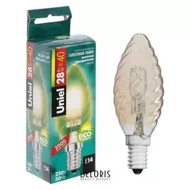 Лампа галогенная Uniel "Свеча витая", е14, 28 Вт, 230 В, золотистая