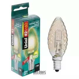 Лампа галогенная Uniel "Свеча витая", е14, 42 Вт, 230 В, золотистая