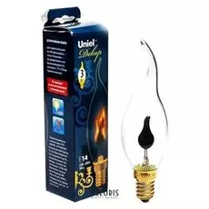 Лампа накаливания Uniel, Cw35, 3 Вт, E14, 230 В, свеча на ветру, прозрачная