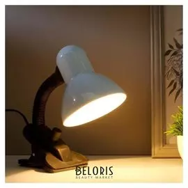 Лампа настольная е27, светорегулятор, на зажиме (220в) белая 26х13х11