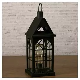 Лампа настольная лофт + подвес "Фонарь-домик" чёрная от батареек 3ааа 35х13,5х13,5 см