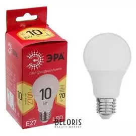 Лампа светодиодная эра, A60, E27, 10 Вт, 2700 К, теплый белый