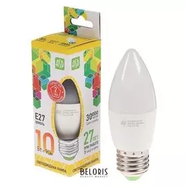 Лампа светодиодная Asd, е27, 10 Вт, 210 - 240 В, 3000 К, 900 Лм, "Свеча"