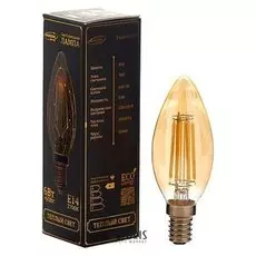 Лампа светодиодная, C37, 6 Вт, E14, 630 Лм, 2700 К, 220-240 В, теплый, золотистая