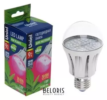 Лампа светодиодная для растений Uniel, а60, е27, 9 Вт, 110 мм, прозрачная