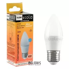 Лампа светодиодная Ecola Candle LED Premium, 10 Вт, E27, 4000 K, 100x37 мм