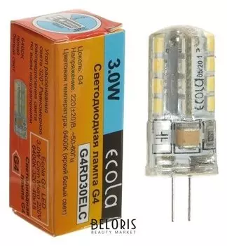 Лампа светодиодная Ecola Corn Micro, G4, 3 Вт, 6400 К, 320°, 220 В, 40х15 мм