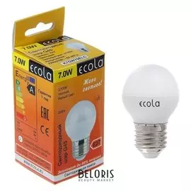 Лампа светодиодная Ecola, е27, 7 Вт, 2700 К, "Шар"