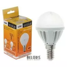 Лампа светодиодная Ecola, G45, 4 Вт, E14, 4000 K, 77х45, дневной белый