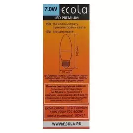 Лампа светодиодная Ecola Premium "Свеча", 7 Вт, е27, 6000 К, 220 В, 103х37 мм