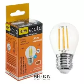 Лампа светодиодная филаментная Ecola Globe Premium "Шар", G45, 6 Вт, е27, 2700 к,360°, 220 В