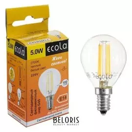Лампа светодиодная филаментная Ecola Globe "Шар", G45, 5 Вт, е14, 2700 К, 360°, 220 В, 78х45