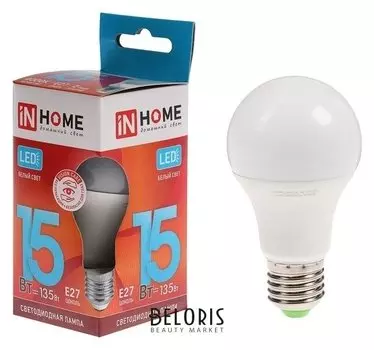 Лампа светодиодная IN Home Led-a60-vc, е27, 15 Вт, 230 В, 4000 К, 1350 Лм