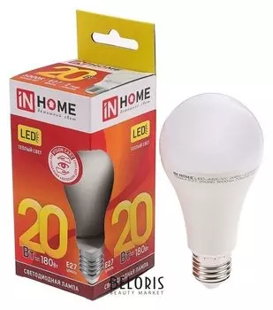 Лампа светодиодная IN Home Led-a65-vc, е27, 20 Вт, 230 В, 3000 К, 1800 Лм