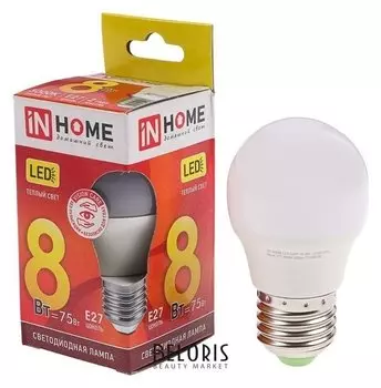 Лампа светодиодная IN Home Led-шар-vc, е27, 8 Вт, 230 В, 3000 К, 720 Лм
