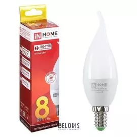 Лампа светодиодная IN Home Led-свеча НА ветру-vc, е14, 8 Вт, 230 В, 3000 К, 720 Лм