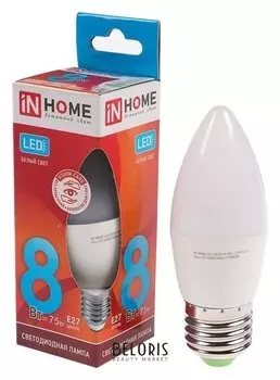 Лампа светодиодная IN Home Led-свеча-vc, е27, 8 Вт, 230 В, 4000 К, 600 Лм