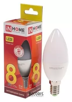 Лампа светодиодная IN Home Led-свеча-vc, е14, 8 Вт, 230 В, 3000 К, 720 Лм