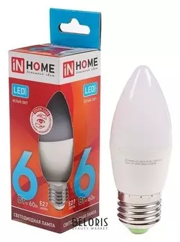 Лампа светодиодная IN Home Led-свеча-vc, е27, 6 Вт, 230 В, 4000 К, 480 Лм