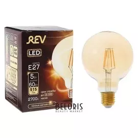 Лампа светодиодная REV LED Filament Vintage, G95, 5 Вт, E27, 2700 K, шар, теплый свет
