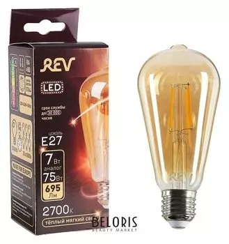 Лампа светодиодная REV LED Filament Vintage, St64, 7 Вт, E27, 2700 K, теплый свет