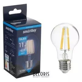 Лампа светодиодная Smartbuy, а60, е27, 11 Вт, 4000 К, нейтральный белый свет