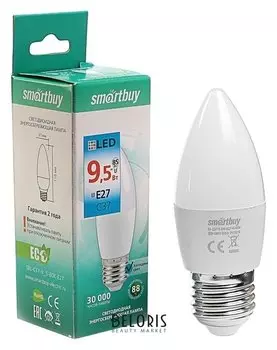 Лампа светодиодная Smartbuy, C37, е27, 9.5 Вт, 6000 К, холодный белый свет
