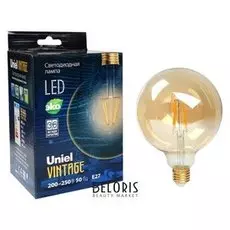 Лампа светодиодная Uniel Vintage, G125, 8 Вт, E27, 230 В, шар, золотистая колба