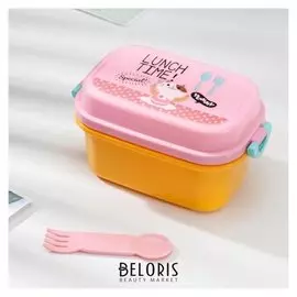 Ланч-бокс 2-х уровневый «Время поесть», 17,5×10,5×9 см, со столовым прибором