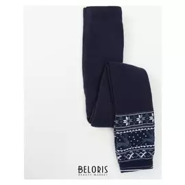 Леггинсы детские махровые «Орнамент с оленями», цвет тёмно-синий, рост 110-116