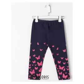 Леггинсы для девочки, цвет тёмно-синий/бабочки, рост 134-140 см