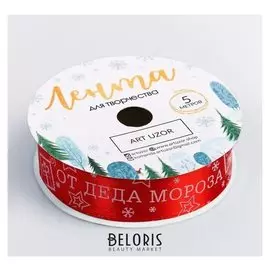 Лента атласная декоративная «От деда мороза», 2 см × 5 м
