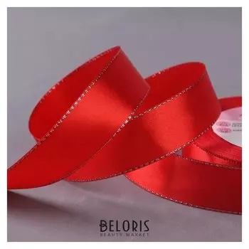 Лента атласная «Серебряные нити», 25 мм × 23 ± 1 м, цвет красный №026