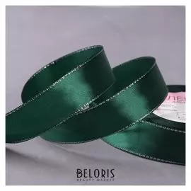 Лента атласная «Серебряные нити», 25 мм × 23 ± 1 м, цвет зелёный №049