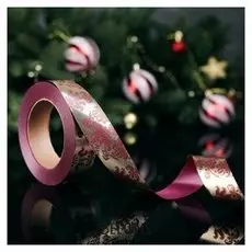 Лента декоративная металлизированная, бордово-золотой, 3 см х 50 м