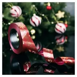 Лента декоративная металлизированная, бордово-золотой, 3 см х 50 м