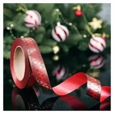 Лента декоративная металлизированная, красно-золотой, 3 см х 50 м