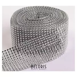 Лента с имитацией страз, 6 см, 9 ± 1 м, цвет серебряный