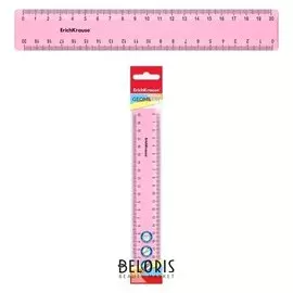 Линейка 20 см Pastel розовая, в флоупаке