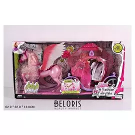 Лошадь крылатая с каретой и куклой в коробке